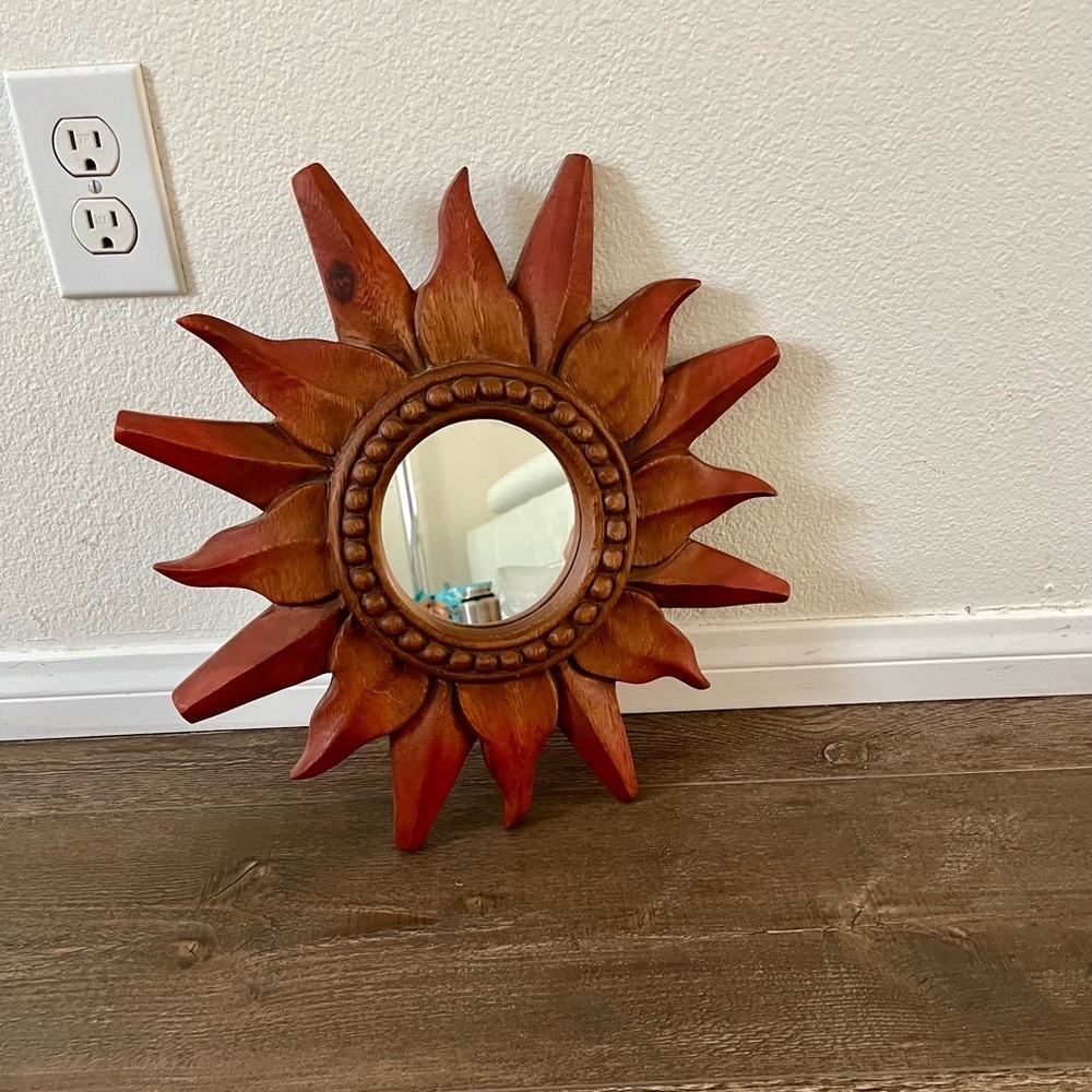Sunburst Wooden Wall Mirror - Red and Brown